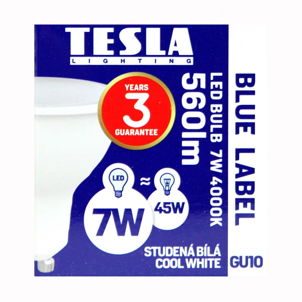 Tesla LED GU10 SPOT, BLUE LABEL  7W 560 lm Φυσικό φως ημέρας