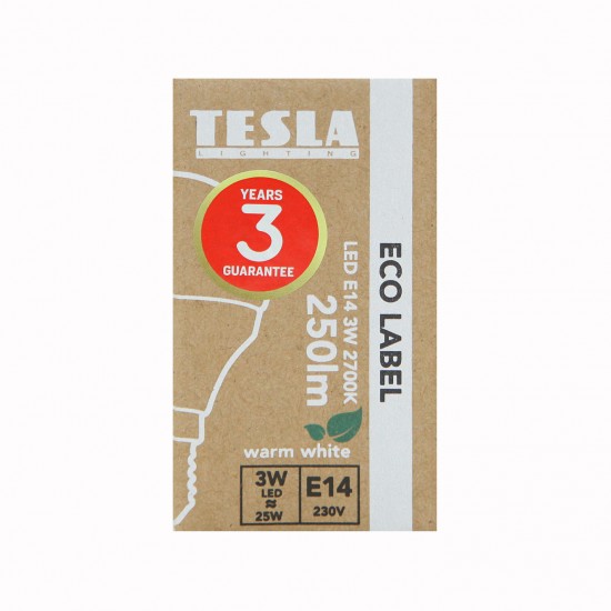 Tesla Λάμπα Σφαιράκι LED E14 ECO LABEL 3W 250 lm Θερμό φως 