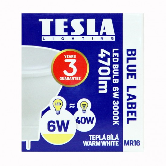 Tesla Λάμπα LED MR16 SPOT, 6W 470 lm Θερμό Λευκό